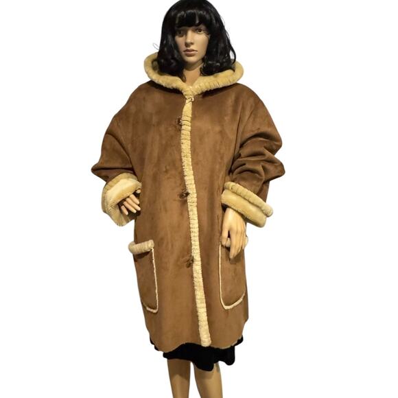 Faux Suede fur lined hooded Jones New York coat toggle closing size 2X - Picture 1 of 16